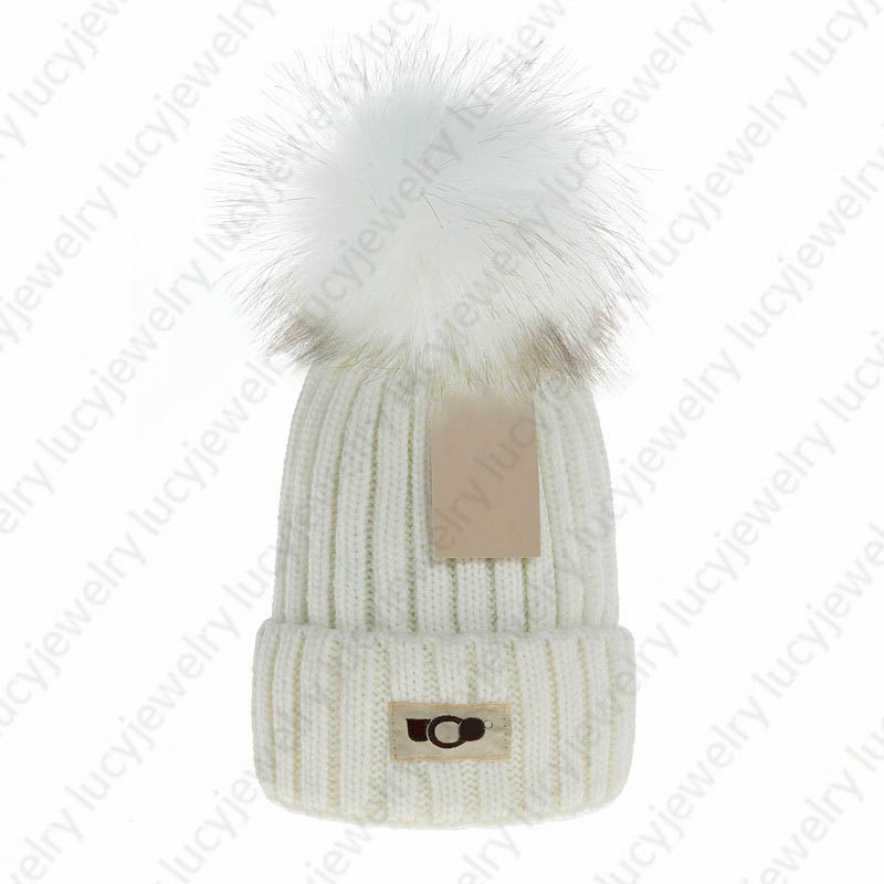 

Designer Skull Caps Fashion Faux Fur Pom Beanie Breathable Warm Hat for Man Woman 7 Color Top Quality, A1