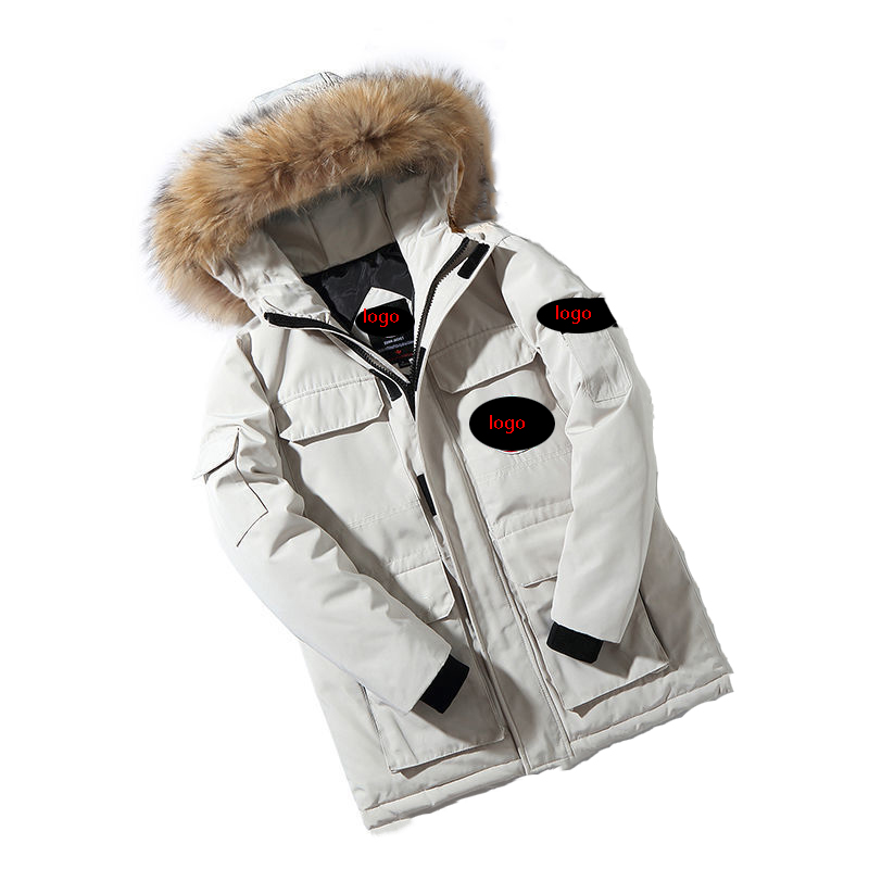 

Ca-na-dian down jacket men's and women's couple large jacket thickened Parker goose work coat enlarged raccoon dog hair, 01