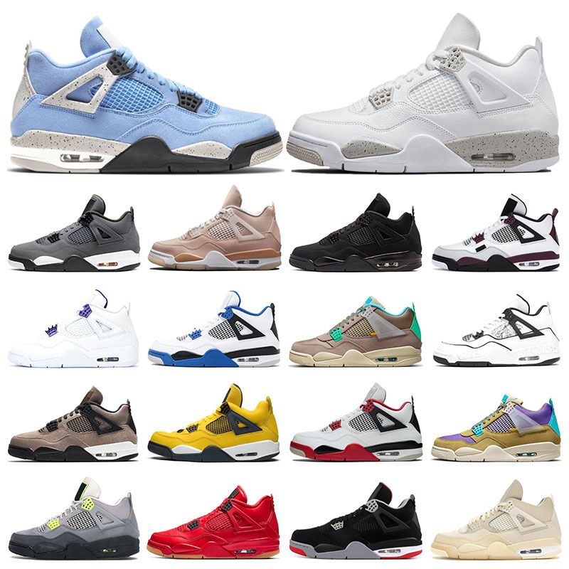 

jumpman 4 mens basketball shoes 4s DIY blact cat University Blue white oreo Shimmer Fire Red paris Thunder women trainers sports sneakers, 6 black cat 2020 36-47