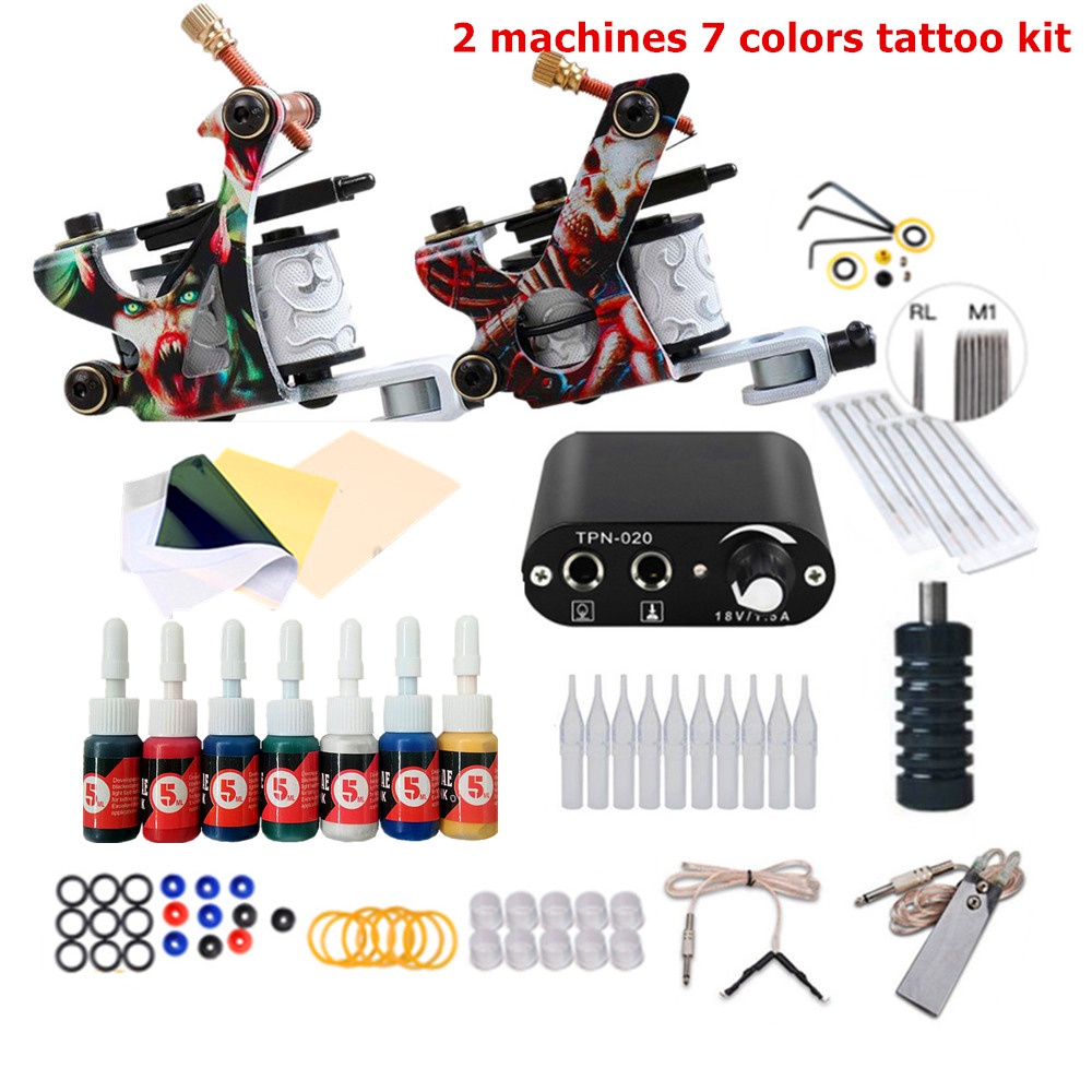 

Complete Tattoo Gun Kit For Beginner Power Supply Inks Needles Guns Small Body Art Machine Set Permanent Makeup