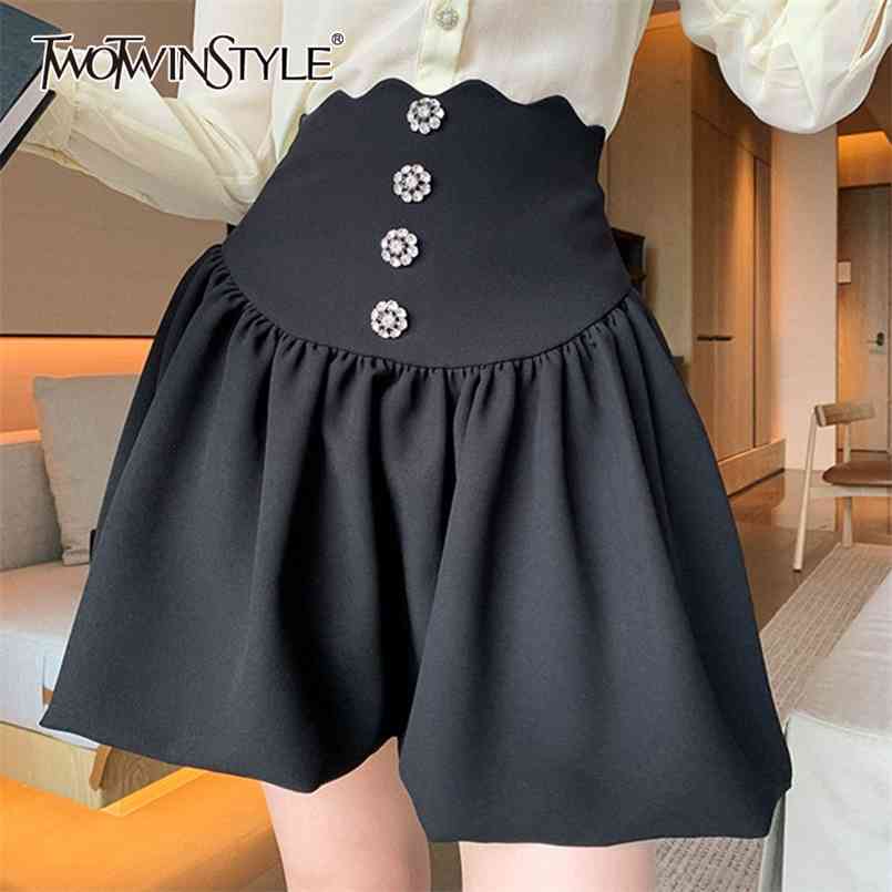 

Elegant Black Skirt For Women High Waist Patchwork Diamond Tunic Mini Skirts Female Summer Fashion Clothing Stylish 210521