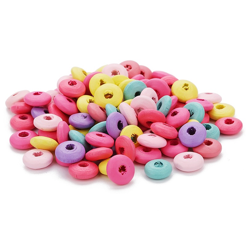 

100Pcs/lot 12x6MM Colorful Natural Wood Loose Flat Spacer Wooden Beads For Jewelry Making DIY Necklace Bracelet Accessories 2065 Q2