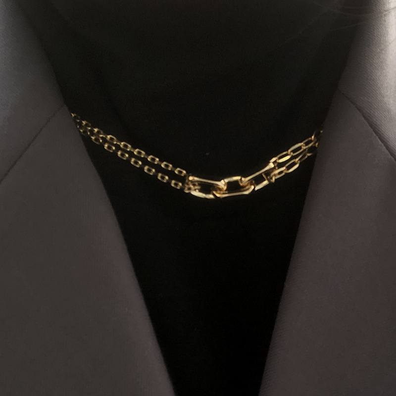 European and American Metal Necklace Female Multi ring Double layer Clavicle Chain Retro Personality Stitching Wild High end Ins Jewelry-image-701713431