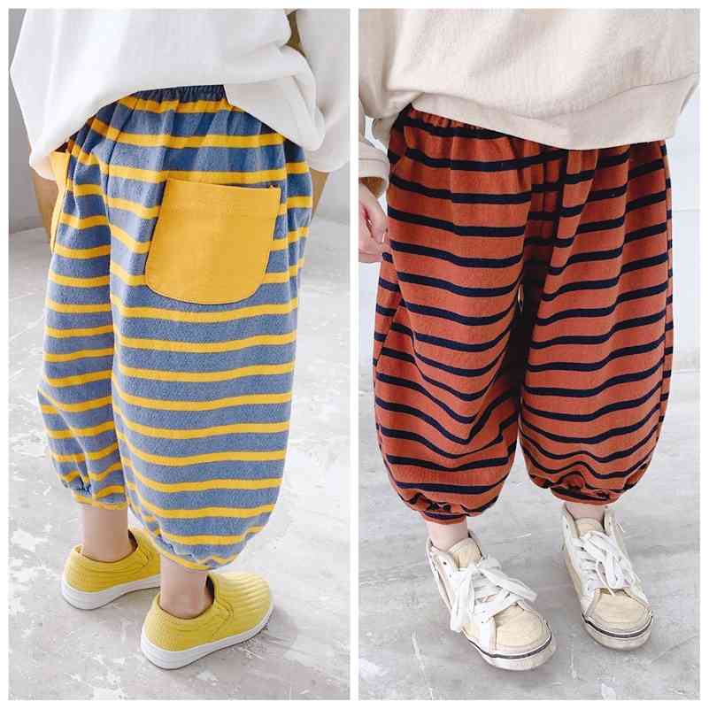 

Korean style Spring girls loose ankle-length harem pants boys cotton striped ankle-tied 1-6Y 210708, Red black