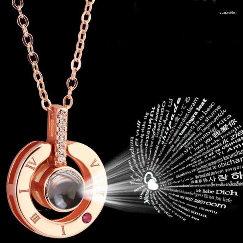 

Chains Net Red Jewelry Rose Gold 100 Languages I Love You Projection Pendant Necklace Romantic Memory Wedding Valentine Gift1