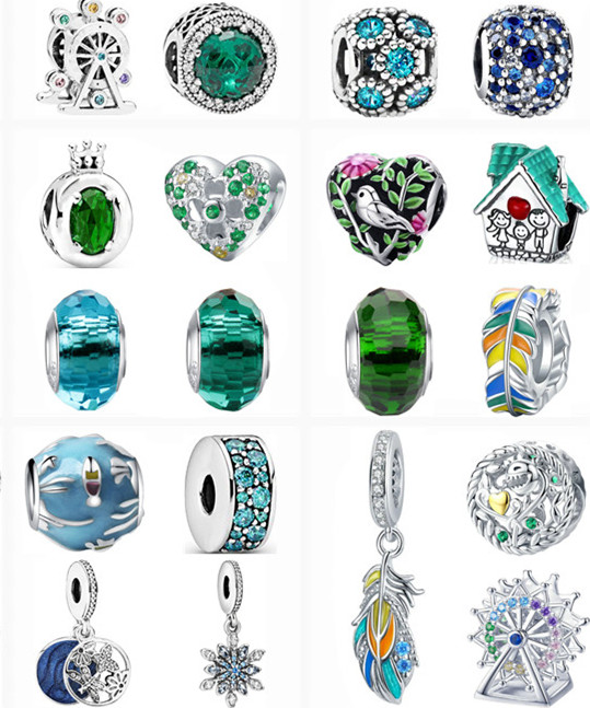 

925 Sterling Silver Ferris Wheel Feather Leaf Crown Bird House Beads Suitable for Pandora Charm Bracelet DIY Jewelry