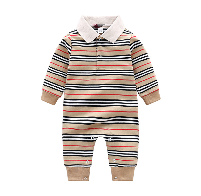 

Baby Spring Autumn Clothing Baby Girl Cotton Romper Boy Knitted Ribbed Jumpsuit  Strip Infant Outfit One Piece Jumpsuit, As pic