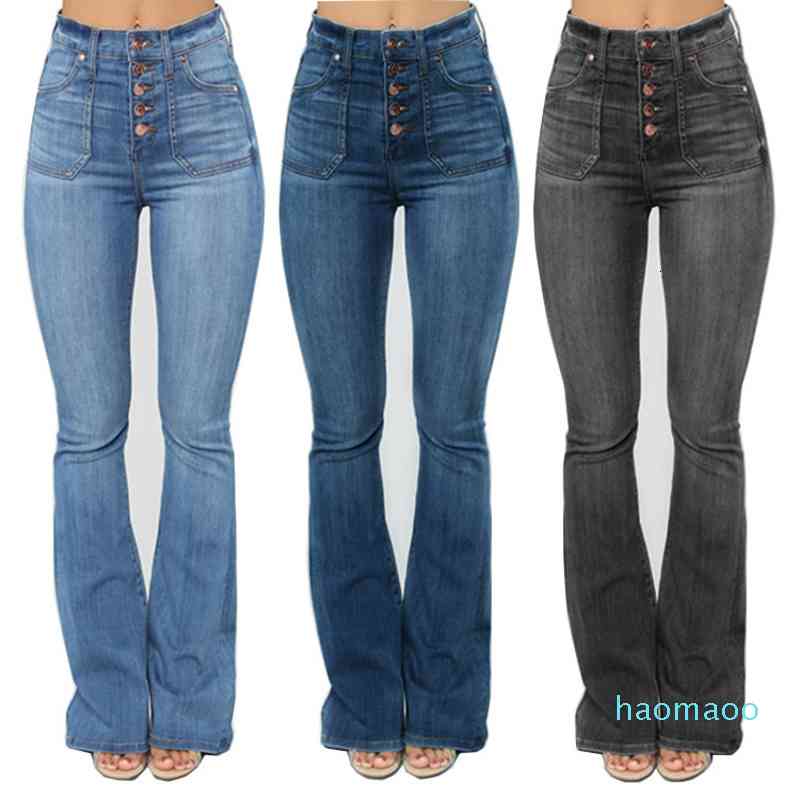 

Women' Jeans Fashion-LIBERJOG Woman Flare Bell Bottom Denim Pants Casual Mid Waist Wide Leg Female Spring Autumn Pocket Trousers, Black