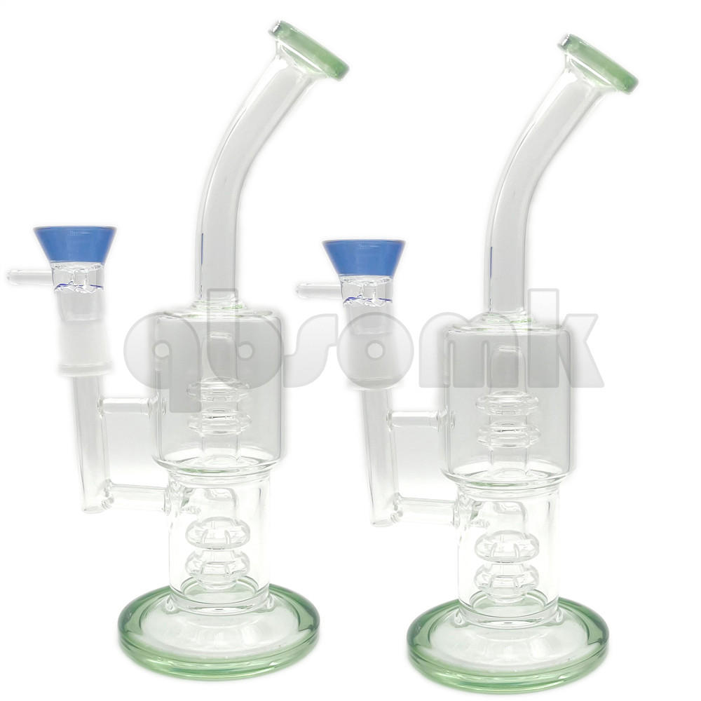 

QBsomk Glass Bongs Fluorescent Green Two Fuction Grace Perclator Smoking Water Pipes Straight Type Real Images Oil Rigs Recycler Hookahs