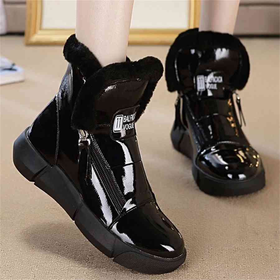 

Winter Women Boots Ladies Female Brand Fashion Designer Flat Leather Shoes Luxury Platform Fur Ankle Snow Boots for Women, Black