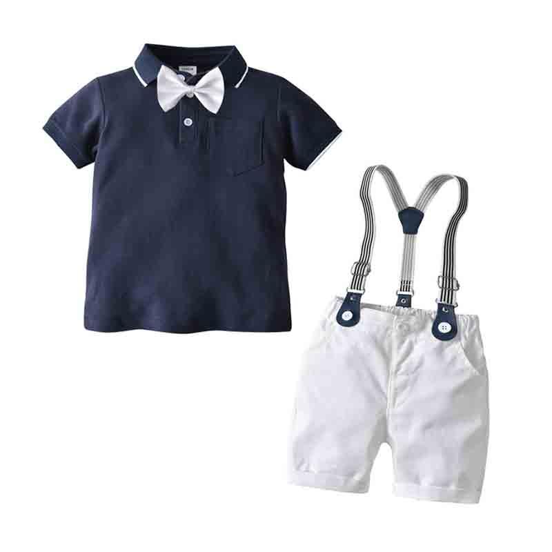 

Clothing Sets 1-5 Years Children Boys Set College Style Gentleman Bow Tie Cotton Short Sleeve+Strap Shorts 3 Pieces Summer Infant Boy, 20b325 white