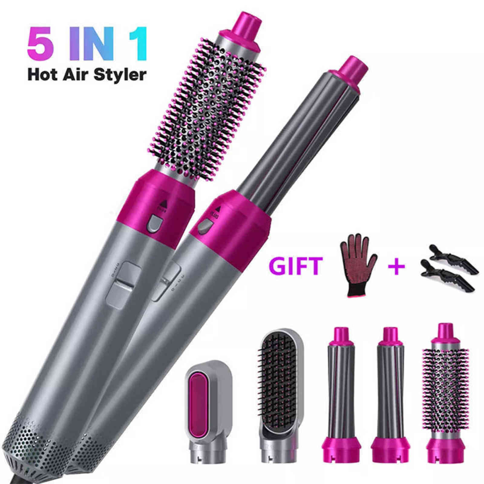 

5 in 1 One Step Hair Volumizer Brush Styler for Rotating Straightening Curling Negative Ion Ceramic Blow Dryer, Black