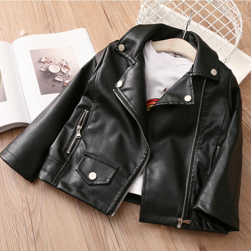 

Jackets 2021 Autumn Winter Fashion 3 4 5 6 7 8 9 10 11 12 Years 100-150cm Outwear Faux Leather Motorcycle Jacket For Kids Baby Girls, Blue;gray
