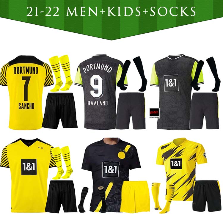

dortmund soccer jersey Borussia 2021 2022 football shirt HAALAND REUS NEONGELB BELLINGHAM SANCHO HUMMELS BRANDT men + kids kit socks maillot de foot, Black