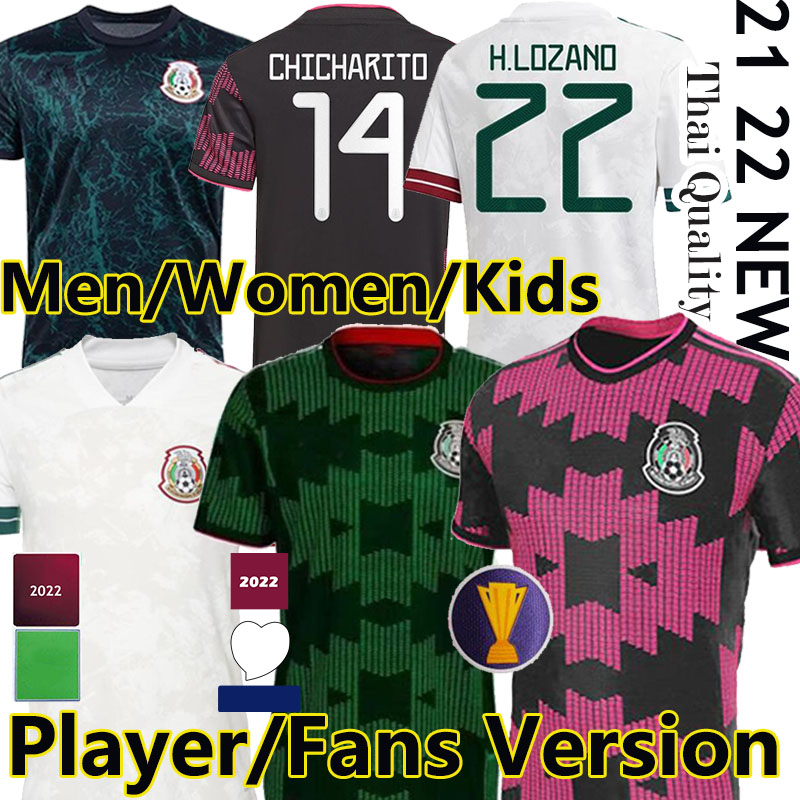 

2021 Mexico soccer jerseys CONCACAF Gold Cup Camisetas 21 22 Fans Player version CHICHARITO LOZANO DOS SANTOS 2022 national team football shirts Men Women Kids kit