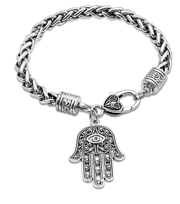 

Silver Chain Bracelets Hamsa Jewelry for Women Men Girls Lady Fashion Elegant Fatima Hand Evil Eye Heart Charm Bracelet Bangle Gifts wjl3775, Golden;silver