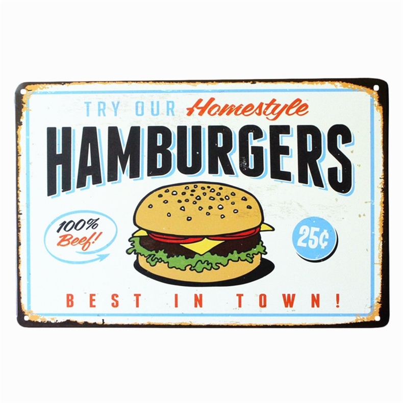 

Hamburger Tin Sign Vintage Metal Painting Retro Plaque Poster Home Bar Pub Cafe Wall Decor Chocolate Pie Coffee Art Craft A675