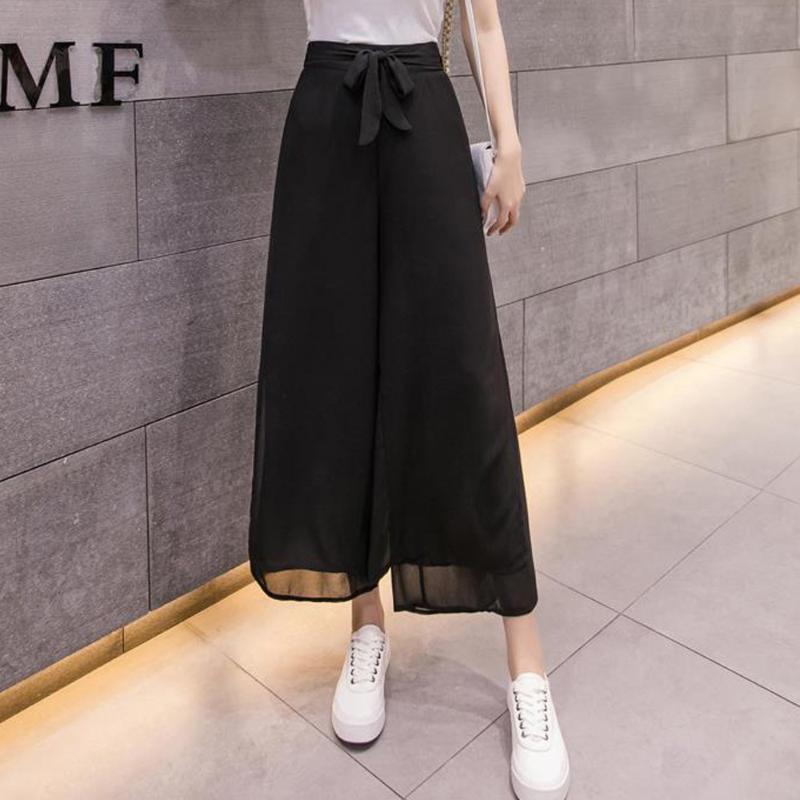 

Women Summer Loose High Waist Pants Daily Casual Thin Chiffon Wide Leg Palazzo Boho Dance Trousers For Ladies Office Women's & Capris, Black;white