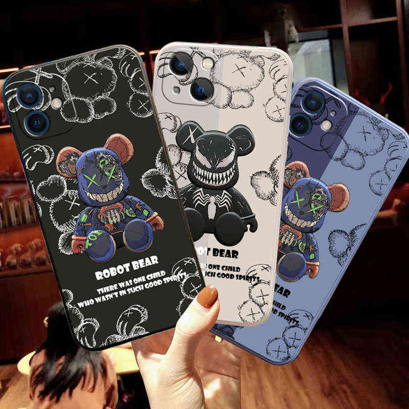 

Luxury Cool Cartoon Bear Phone Cases For Apple iPhone 11 12 13 Pro 13 12 Mini X XR XS Max 5 6 6s 7 8 Plus Silicon Cover Fundas W220226, White p1641