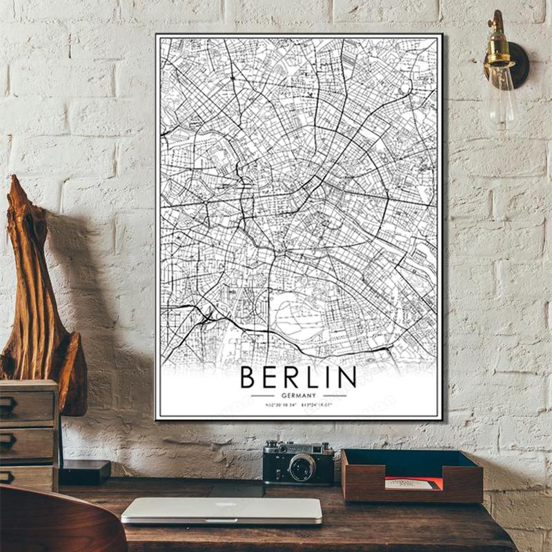 

Paintings Black And White City Map The Berlim Poster Germany Country HD Print Wall Art Canvas Nordic Painting For Home Decor Artwork