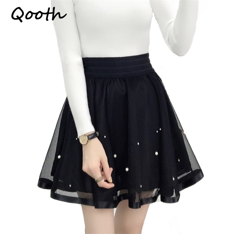 

Qooth Women Skirt Sexy Saia Short Skater Skirts For Ladies Black Pleated Tutu School Skirt Fashion Faldas Jupe Ball Gown QH980 210518, 01
