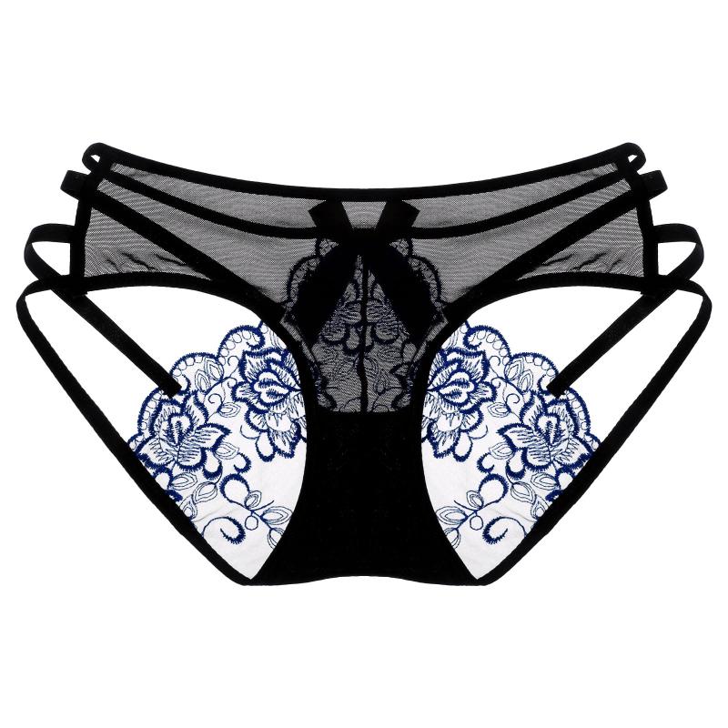 

Underpants Breathable Mesh Briefs Lingerie Men Floral Embroidery Strappy Low Waist Bowknot Hollow Out Sissy Underwear Panties, Red