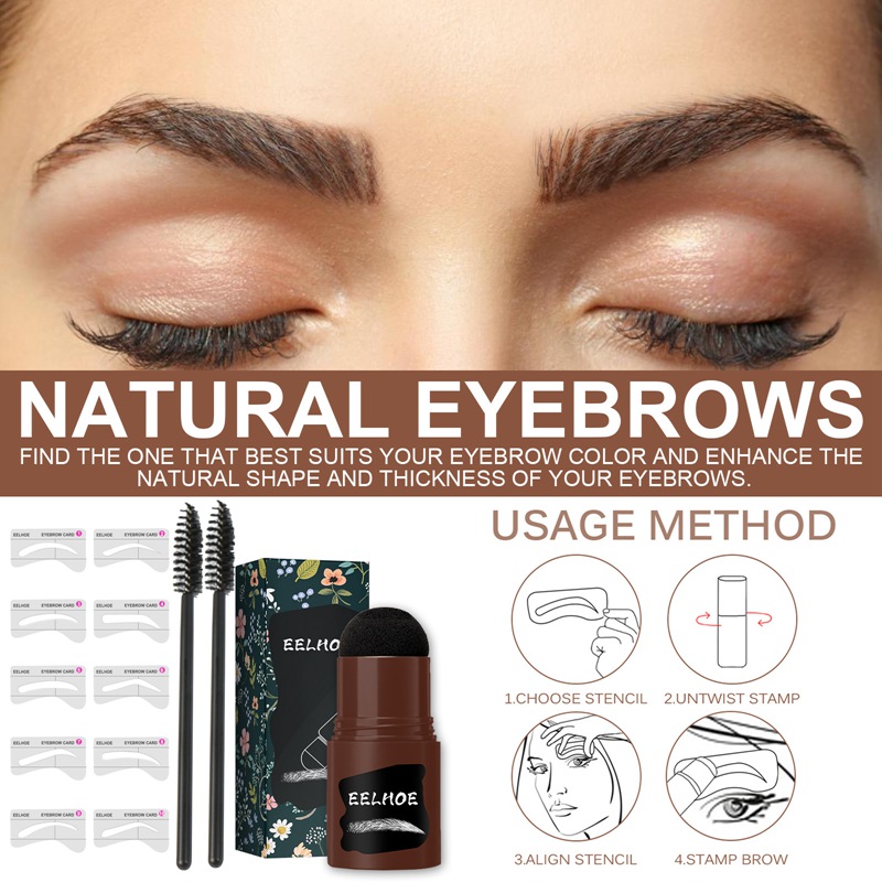 

New Brow Powder Stamp Kit One Step Eyebrow Shaping Set With 10 Sizes Card Stencil Reusable Head Makeup Shadow Stick Long Lasting 1392, As picture show