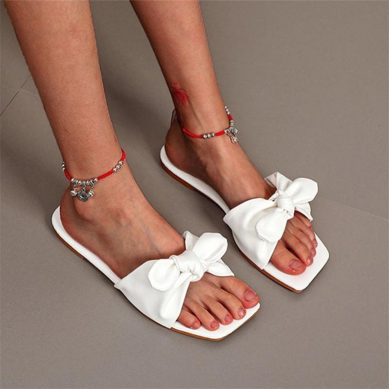 

Slippers PAMANNI Bowknot Women Flat Shoes Square Toe Slip-on Fashion Summer Women's Sweet Outdoor Beach Female Sandal Big Size, Black