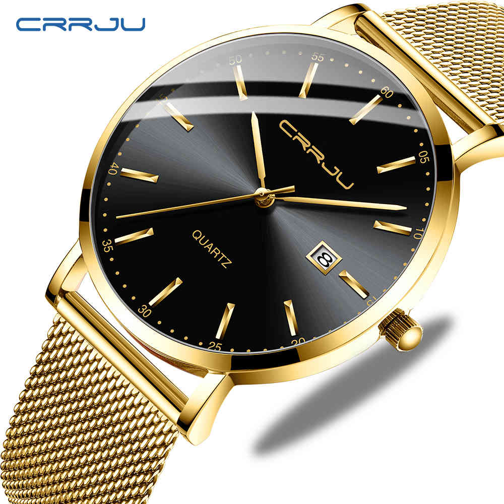 

CRRJU Classic Business Men Watch Fashion Simple Ultra thin Waterproof Steel Date Display Quartz Wristwatch relogio feminino 210517, Blue rose