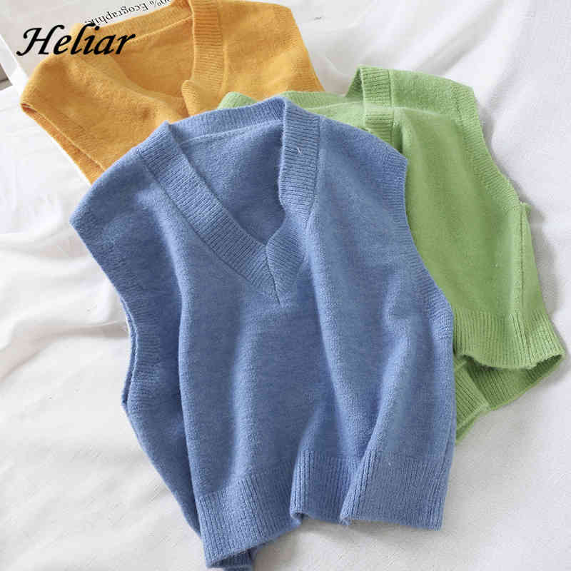 

Winter Underwear Tops for Women Knitted Casual Loose Vest Top Ladies Sleeveless Solid Jacket 210518, Green