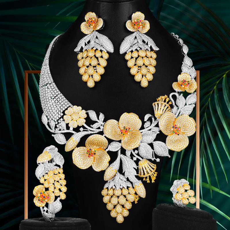 

Earrings & Necklace GODKI Luxury Grape Flower Fruit Cubic Zirconia African Earring Set Nigerian Wedding Jewelry Sets For Women 2021, As pic