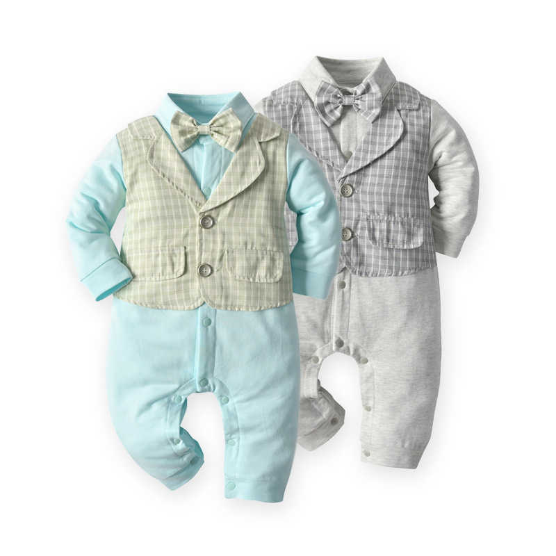

Baby Boys Wedding Clothes Children Formal Suit Long Sleeves Rompers + Vest infant Clothing Set Toddler Boutique Outfit 210615, Sky blue