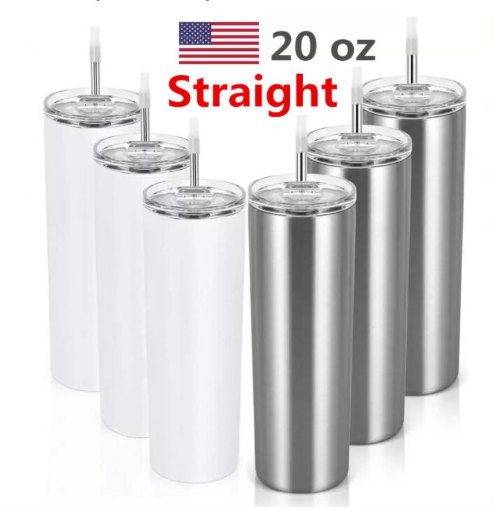 

Ship from USA 20oz Sublimation 25pcs/carton STRAIGHT Tumbler Blank Stainless Steel DIY Tapered Vacuum Insulated Car Tumbler Coffee Mugs Christmas Favor GF1025, White 1cup+1lid+1straw