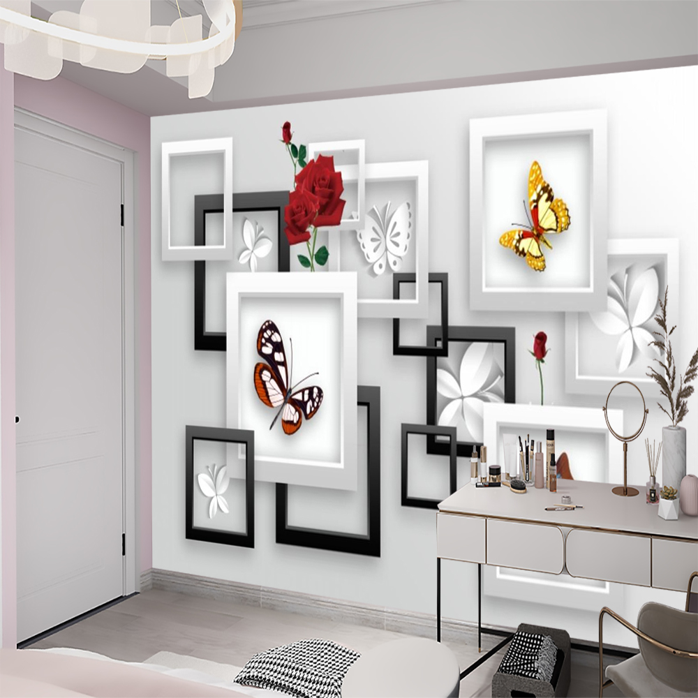 

Butterfly 3d Wallpaper Wall Papers Living Room Bedroom Home Decor HD Digital Painting Mural Wallpapers, Red