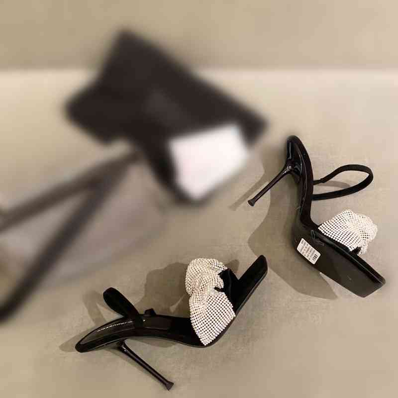 

2021 European and American new ladies high heel sandals with diamond decoration K78, Black height 7.5 cm