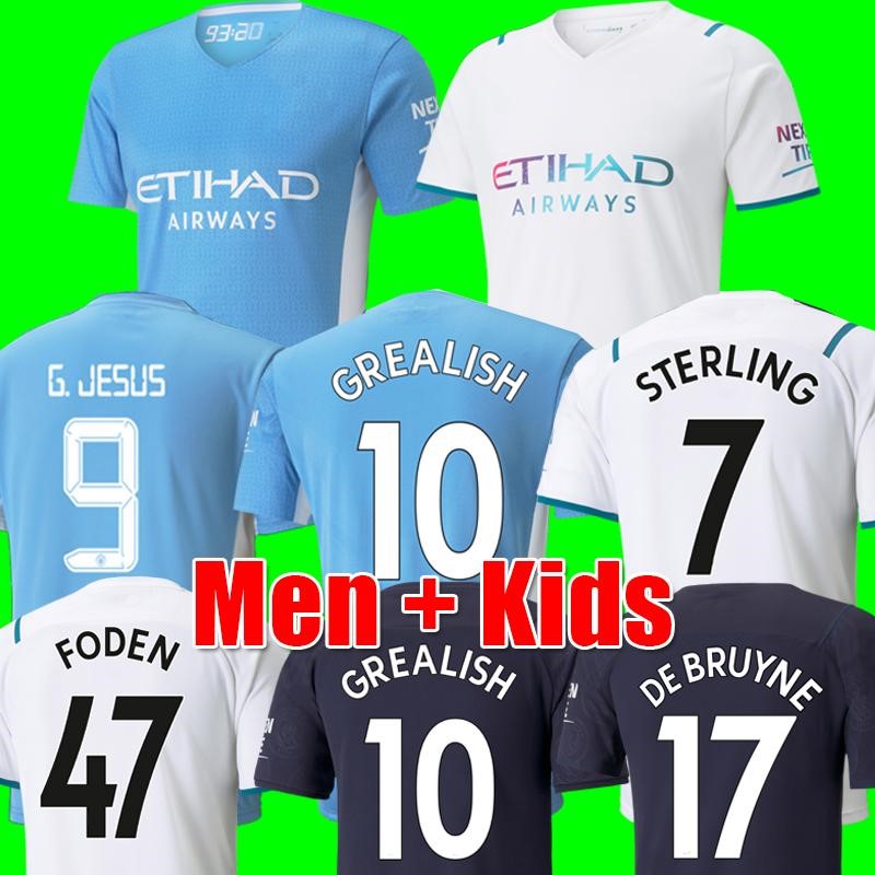 

21 22 soccer jersey MAN GREALISH STERLING FERRAN DE BRUYNE FODEN 2021 2022 football shirts men + kids kit sets uniform, Third no patch