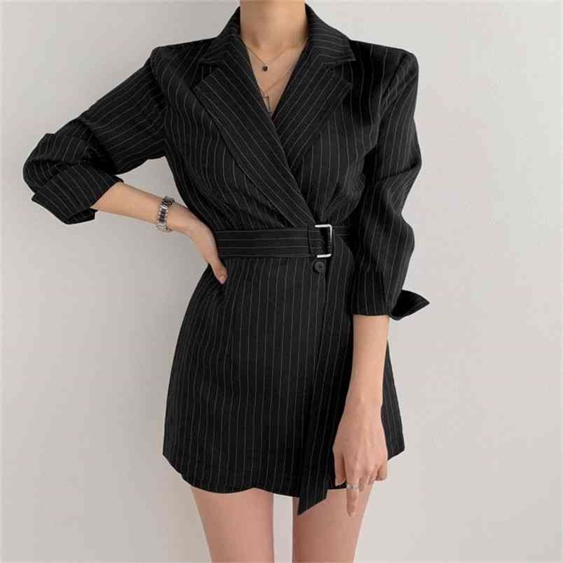 

Women Business Dresses Formal Office Notched Collar Button Party Autumn Striped Print Long Sleeve Mini 210603, Picture color