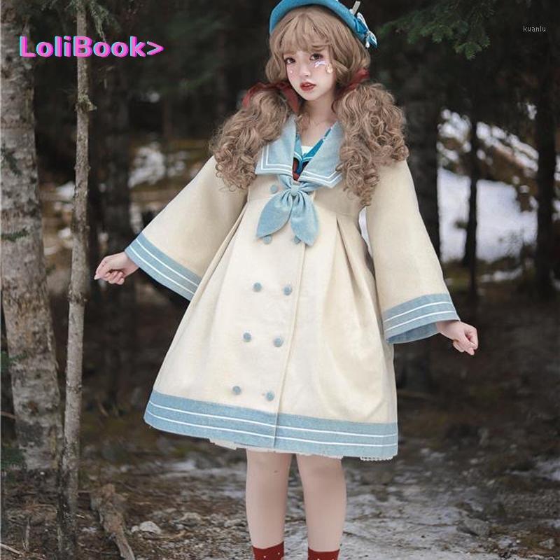 

Women' Jackets Lolibook Sweet Lolita Style Woolen Coats Autumn Women Cute Sailor Collar Loose Winter Girly Kawaii Trend Outwear, Apricot