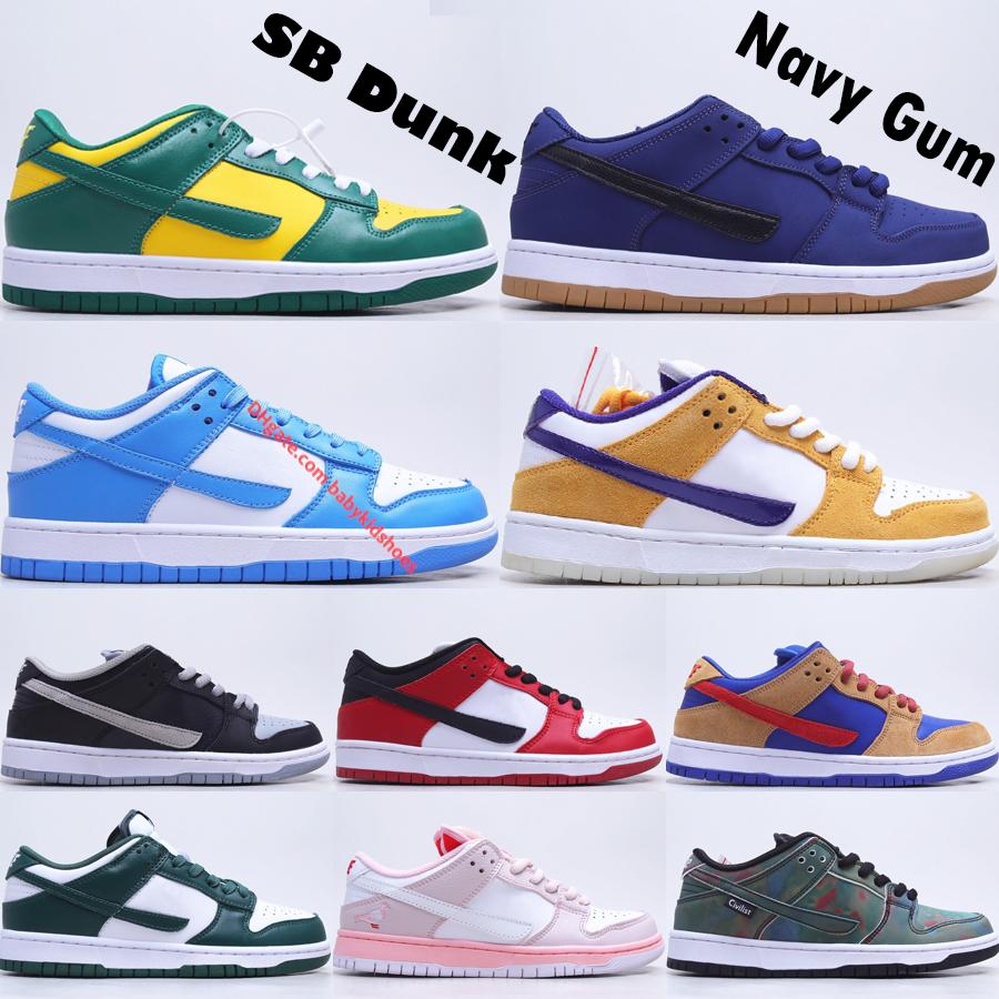 

Top SB Dunks Tennis Running Shoes Leather Brazil Navy Black Gum UNC Laser Orange Chicago Mens Womens Outdoor Flat Casual Sneakers pX