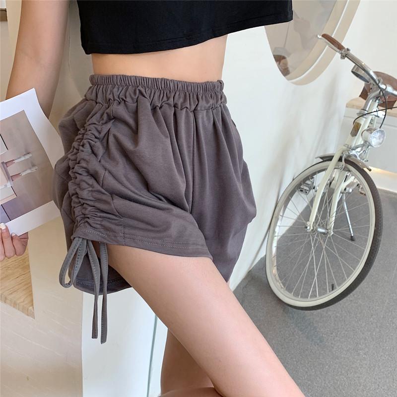 

Women's Shorts Hzirip Solid Color Summer Drawstring Elastic Ladies 2021 All-Match Chic Fashion Gentle High Waist Slim Women, Black