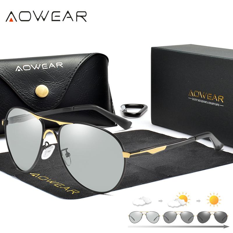 

Sunglasses AOWEAR Luxury Aviation Pochromic Men Polarized Retro Chameleon Glasses Day Night Driver Goggles Sun Oculos
