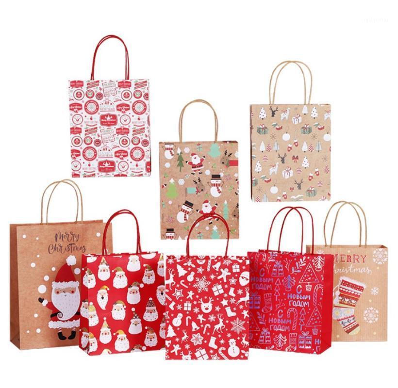 

Gift Wrap 100pcs High Quality Christmas Bags Santa Kraft Paper Bag With Handle Package Party Candy Xmas Decor Storage