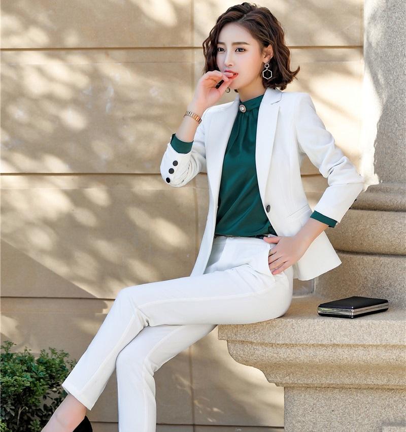 

Women' Suits & Blazers Ladies Office Work Wear Business Uniform Designs With Pants And Tops Fashion White Pantsuits Female Suit