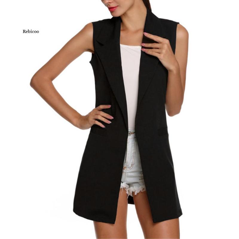 

Women' Vests Ladies Office Clothing Solid Color Sleeveless Slims Fit Long Lapel Pocket Waistcoat Formal Vest Spring, Black