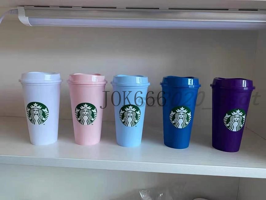 

Hot sales Starbucks Plastic Tumbler Reusable Clear Drinking Flat Bottom Cup Pillar Shape Lid Straw Mug Bardian, Multi-color