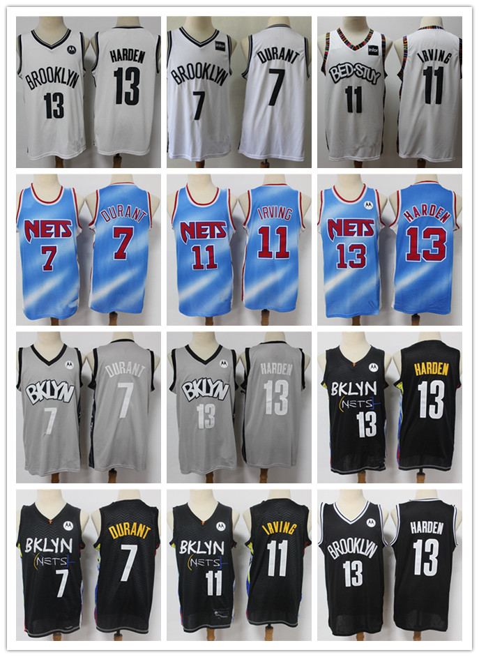 

Mens Throwback Jersey Kyrie Kevin 7 Durant 11 Irving James 13 Harden Basketball Shorts Basketball Jersey blqck navy white, Black;red