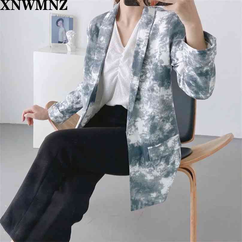 

vintage women elegant tie dye long blazers fashion ladies stylish notched collar suit jacket female chic girls 210520, Multi