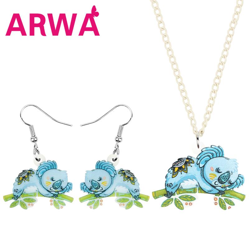 

Earrings & Necklace ARWA Acrylic Sweet Bamboo Australian Koala Jewelry Sets Lovely Cartoon Animal For Women Lover Kid Novelty Gift, Silver