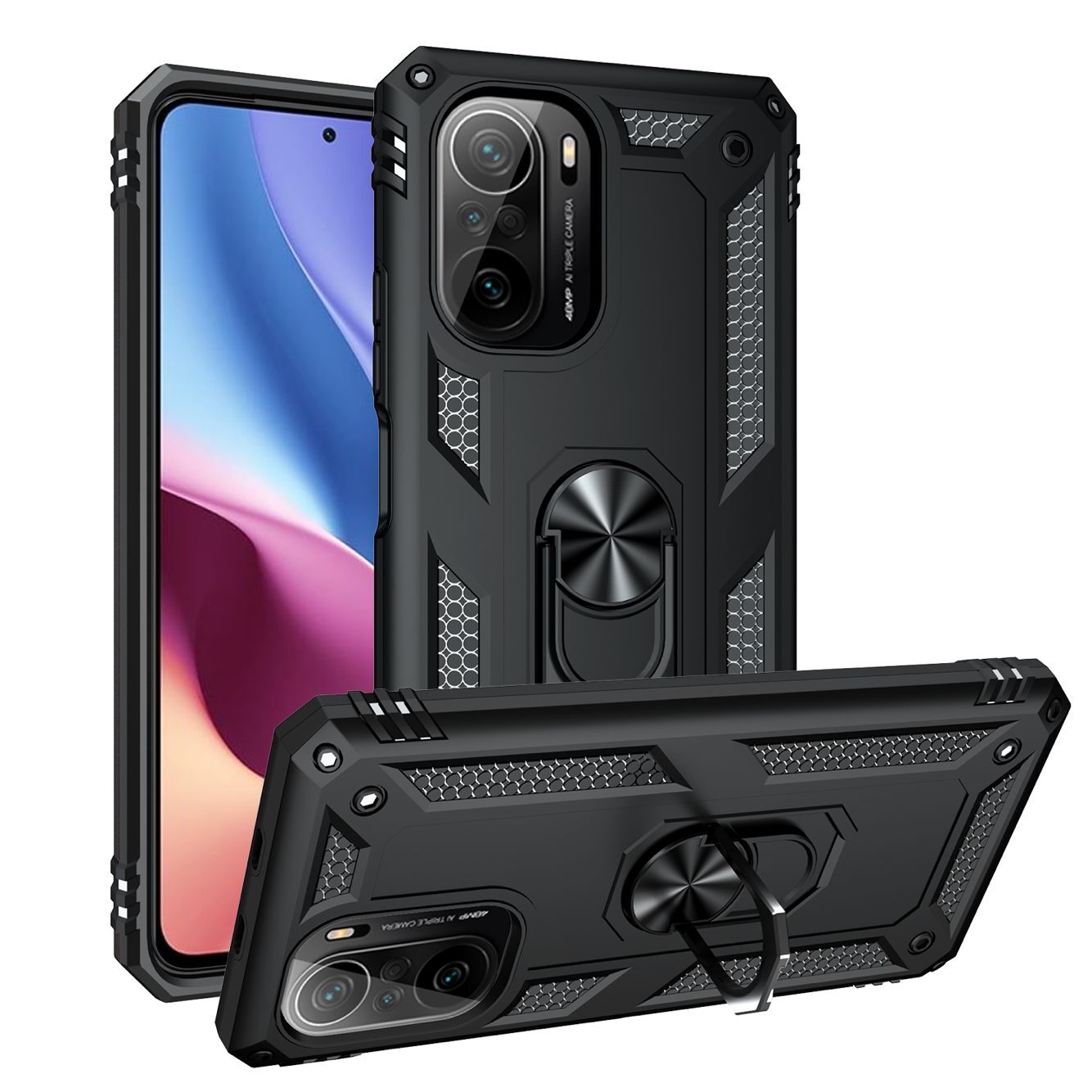 

Armor For Xiaomi 11 Lite Hard Cases Car Holder Silicon Magnetic Ring Redmi Note 10 Pro Max 10s Soft TPU Skin Gel Poco F3 Cover, Red