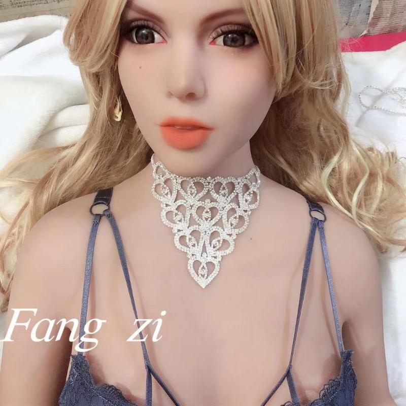 

Chains Fashion Women Rhinestone Heart Necklace Jewelry Bride Wedding Party Statement Shining Crystal Accessories, Silver